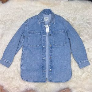 NWT ABERCROMBIE DENIM OVERSIZED SHIRT JACKET WITH PEARLS